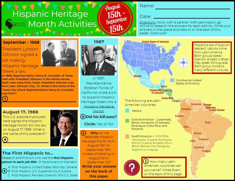  Hispanic Heritage Month Activities created by Analytic Orange. 