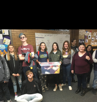 Ms.Gill's FCCLA members and her Outdoor Sewing class made over 50 beanies for Lakeview Elementary students
