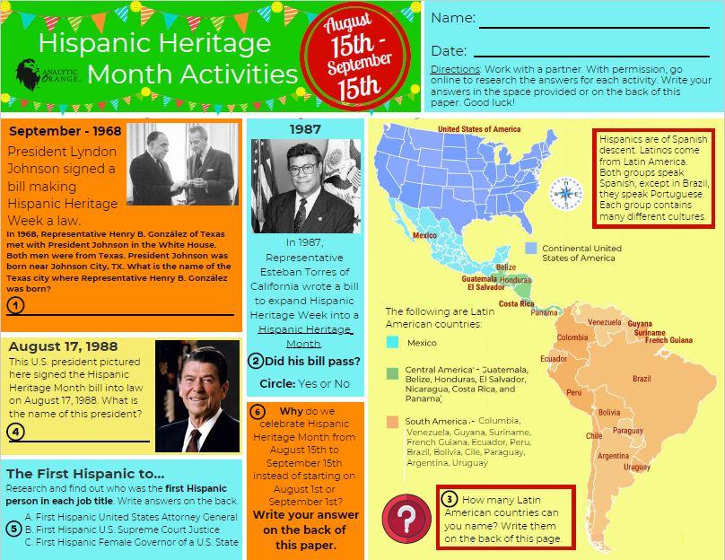AO Hispanic Heritage Month Activities Answer Key