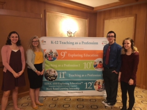 Students currently enrolled in Education 1010 shared their education experiences and future teaching career goals with those in attendance at the Utah State Board Association conference.  