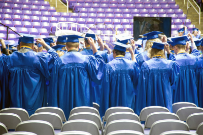 Students standing at graduation.